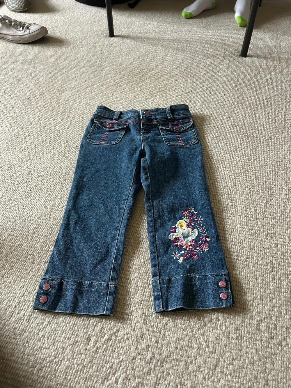 Vintage PrinceGirls Dark Blue Denim Jeans with Embroidered Unicorn